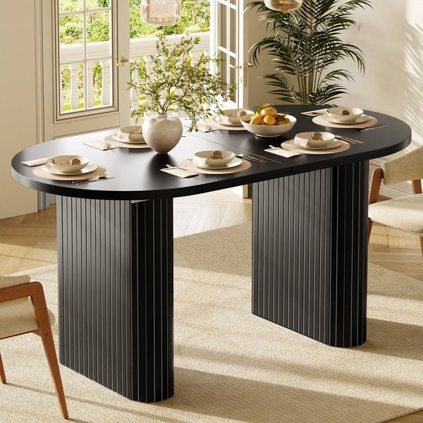 HAUSS SPOLE Esstisch 120-160cm mit abgerundeten Kanten,Küchentisch Holztisch ovaler,Schwarz (Esszimmertisch mit ausziehbarer Tischplatte von 120 cm auf 160 cm), Dining Table Esstisch mit abgerundeten Ecken
