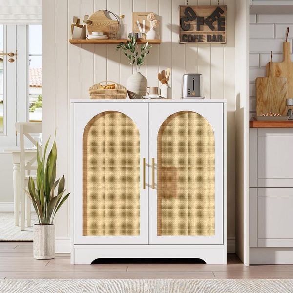GarveeMore Sideboard Sideboard Buffet Schrank mit Aufbewahrung mit Rattan Türen