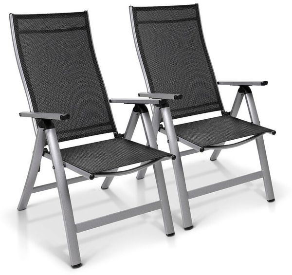 London Gartenstuhl 2er-Set Textilene Aluminium 6-Positionen klappbar Silber