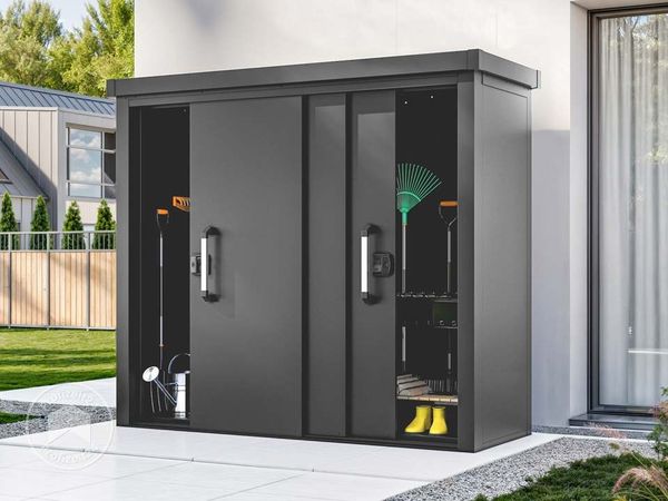 GFP Primeyard Geräteschrank Metall 210x78x191 cm Gartenschrank Schiebetür anthrazit inkl. Fußboden