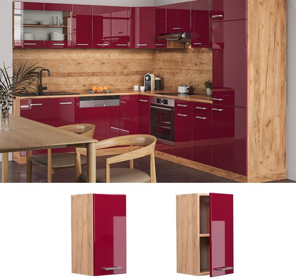 Vicco Küchenschrank Küchenzeile R-Line, Bordeaux Hochglanz, Hängeschrank 30 cm Bild 2
