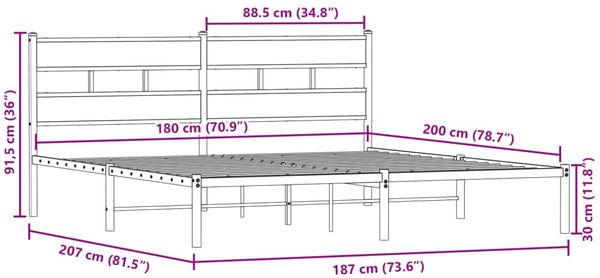 vidaXL Metallbett ohne Matratze Sonoma-Eiche 180x200 cm 4017106 Bild 9