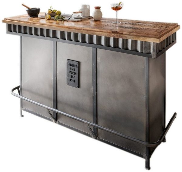 More2Home Barschrank Bartresen/Ladentheke PROST, vintage Metall /Mangoholz / 165 cm breit