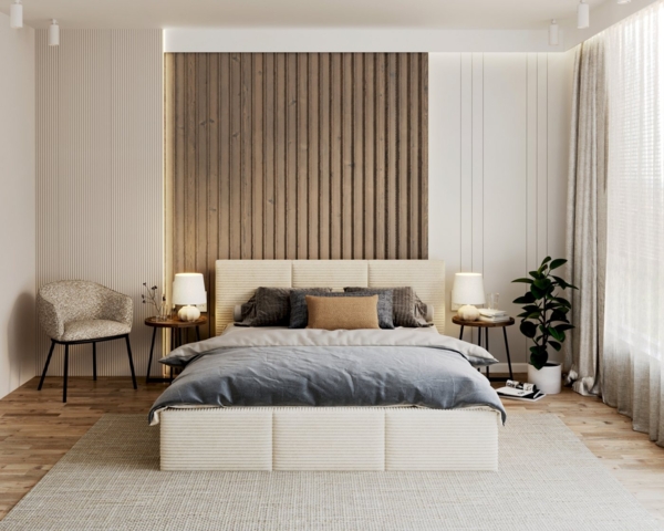 FDM Polsterbett mit Bettkasten Stauraumbett, aus hochwertigem CORD Stoff Bezug (verfügbar 90x200 120x200 140x200 160x200 180x200cm, Bettrahmen, Bett, mit großen gepolsterten Kopfteil, mit Bettkasten zum aufklappen), Metallrahmen mit Lattenrost, hydraul...