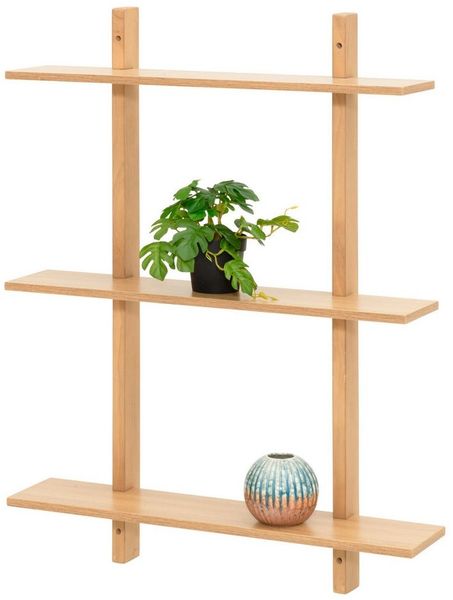 4LIVING Wandregal Regal aus Kiefernholz mit drei Ablagen, 80 x 60 x 15 cm