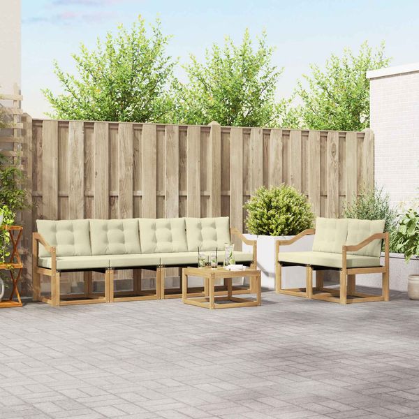 vidaXL Outdoor-Sofagarnitur mit Kissen 7 pcs Weiß und Creme 3389244
