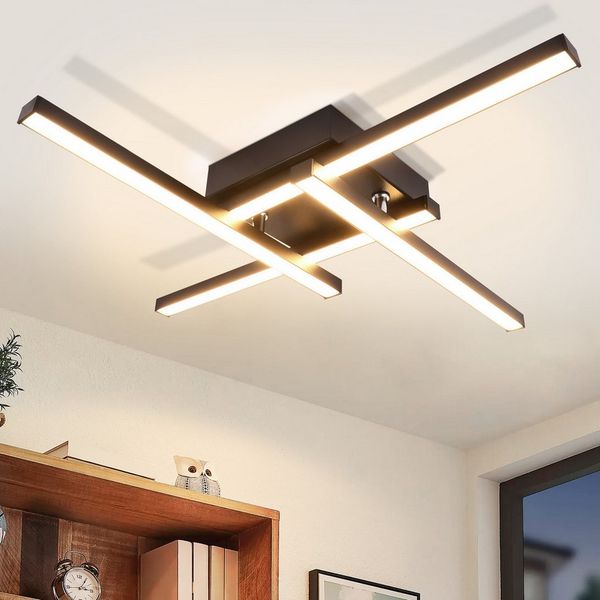 ZMH LED Deckenleuchte Wohnzimmer Schwarz 24W Modern 3000K Deckenlampe Küche Esszimmer, Augenschutz, Einfache Installtion, LED fest integriert, Warmweiß, Überlappend Design Schlafzimmerlampe Deckenbeleuchtung Büro