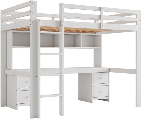 Bett 90x200 cm mit Schreibtisch und viel Stauraum – Hochbett aus Kiefernholz, platzsparend und sicher Bild 8