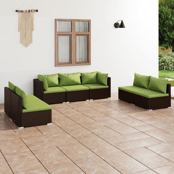 vidaXL 7-tlg. Garten-Lounge-Set mit Kissen Poly Rattan Braun 3102236