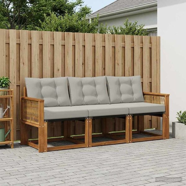 vidaXL Outdoor-Sofagarnitur mit Kissen 3 pcs Natürlich und Hellgrau 3381747
