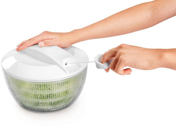 Gravidus Salatschleuder Salatschleuder 24 cm mit Seilzug, 4 L, Kunststoff weiß/transparent