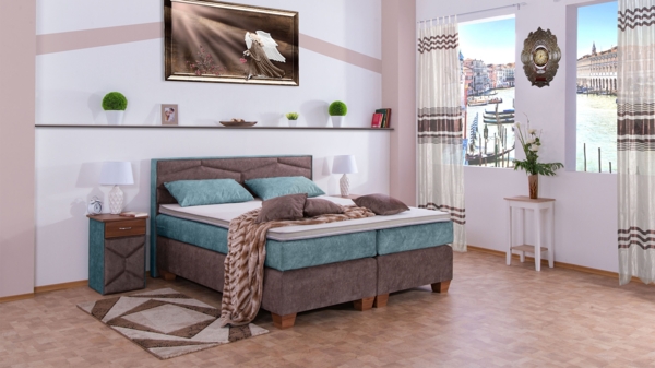 Meisterbetten Boxspringbett Fabi 140x200 in DS-Azurro in DS-Sand, Matratzenbezug Nano, Komfortschaum-Topper Bild 4