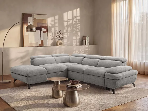 Vente-unique - SURDELI Sofa Stoff Grau - B 233 cm x H 79 cm x L 280 cm