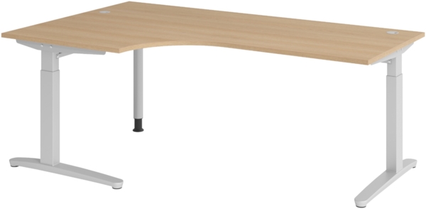 bümö Eckschreibtisch höhenverstellbar 200x120 cm in Eiche, Metallgestell in silber - Schreibtisch groß, Bürotisch höhenverstellbarer, Büroschreibtisch & Computertisch PC Tisch Büro, X82-E-SS