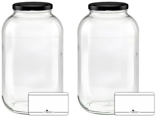 mikken Einmachglas XL Vorratsgläser 4250 ml - 2 große Einmachgläser, (Spar-Set, 2er Set Einmachgläser), mit Twist-Off Deckel TO100 und 2 Etiketten zum Beschriften