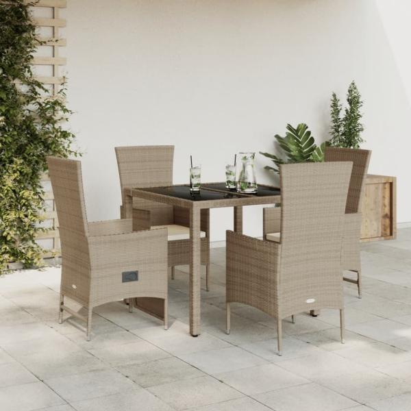 vidaXL 5-tlg. Garten-Essgruppe mit Kissen Beige Poly Rattan 3277570