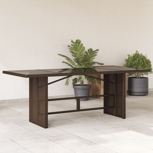 Gartentisch, Balkontisch mit Glasplatte Braun 190 x 80 x 75 cm Poly Rattan