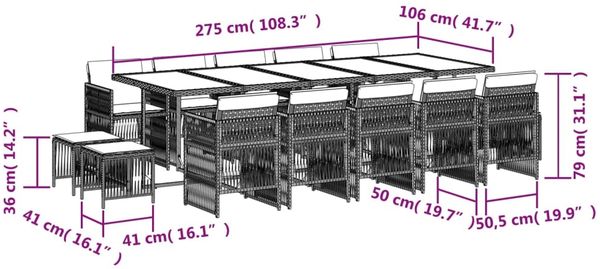 vidaXL 15-tlg. Garten-Essgruppe mit Kissen Schwarz Poly Rattan 3210991 Bild 6