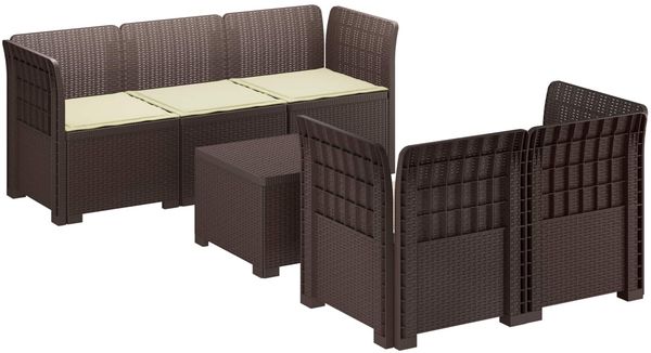 vidaXL 5-Sitzer Gartensofa mit Kissen Rattan-Look PP Braun 3443894