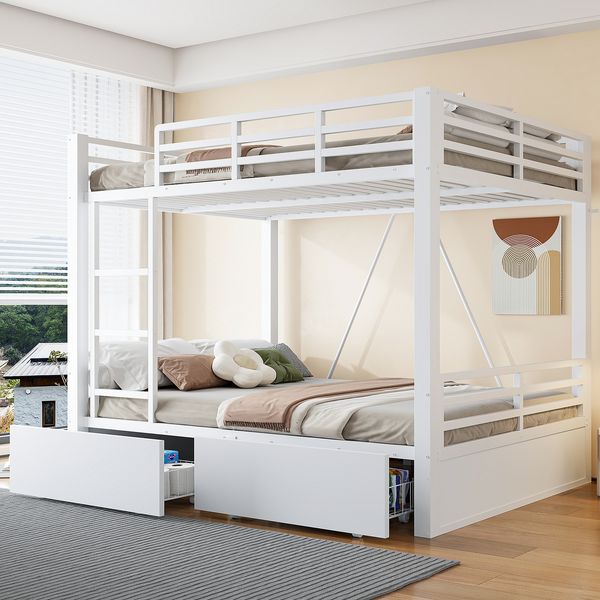 Merax Etagenbett (140x200 cm) mit Schubladen, Platzsparendes Kinderbett Aufbewahrungsbett mit Leiter und Sicherheitsgeländer, Weiß