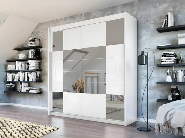 Vente-unique - ROVINJA Wardrobe and walk-in wardrobe Holz, Platte Weiß - B 61 cm x H 215 cm x L 203 cm