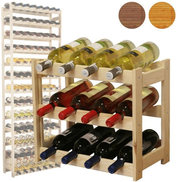 Modo24 Weinregal Flaschenregal Holzregal Flaschenständer Varianten 12 bis 91 Flaschen, RW1 Getränkeregal, 3 Farben, FSC Holz Nachhaltig