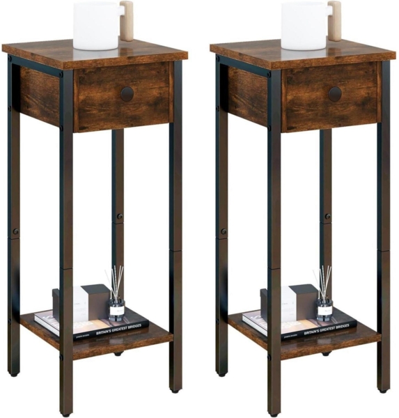 Nachttisch Set Vintage Schmal Beistelltisch Braun 25x25x71 cm IBUYKE