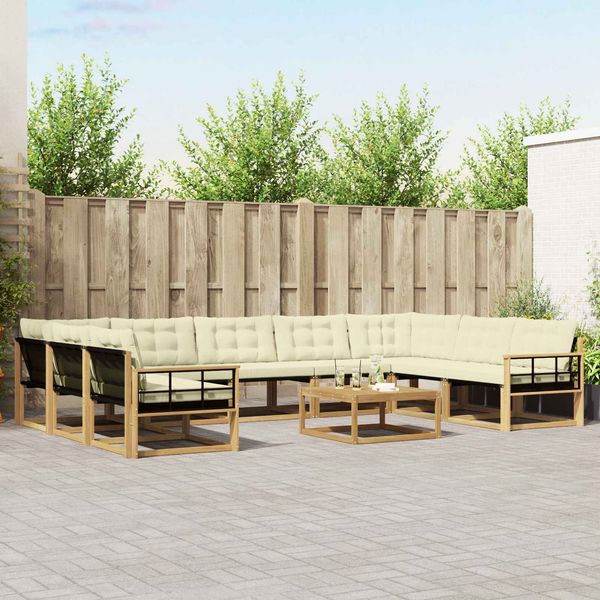 vidaXL Outdoor-Sofagarnitur mit Kissen 10 pcs Weiß und Creme 3389096