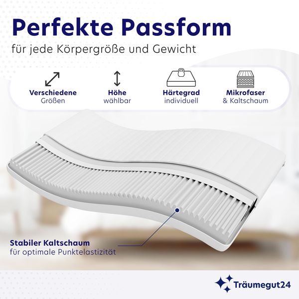 Träumegut24 - AquaFlex ergonomische 12cm Kaltschaummatratze mit 7-Zonen I 160x200cm I Härtegrad H3 Bild 2