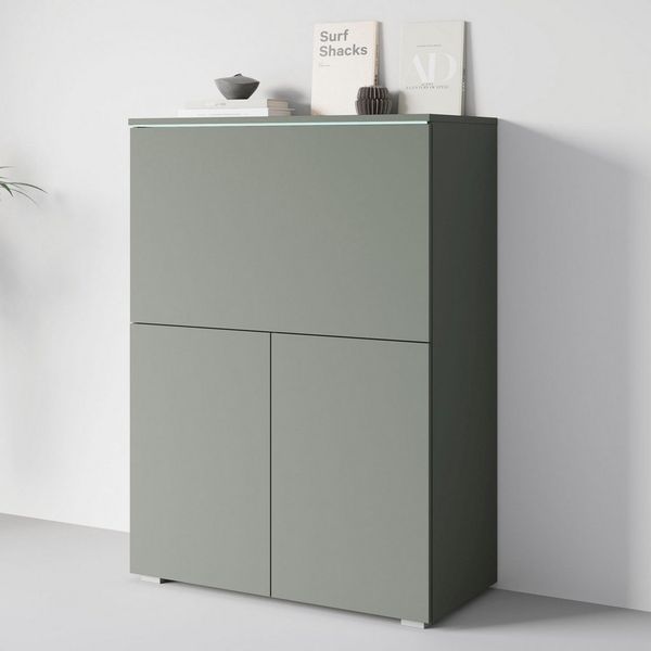 Home affaire PC-Schrank Vera, Sekretär, Home-Office-Schreibtisch mit LED-Beleuchtung (1 St), Multifunktional mit Stauraum, klappbare Tischfläche, LED, B 90 cm