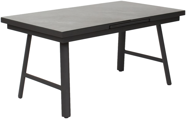 BONDINO Esstisch 90x160, ausziehbar Platte Glas m. Keramik-Beschichtung steingrau, Gestell H-Fuß Alu anthra
