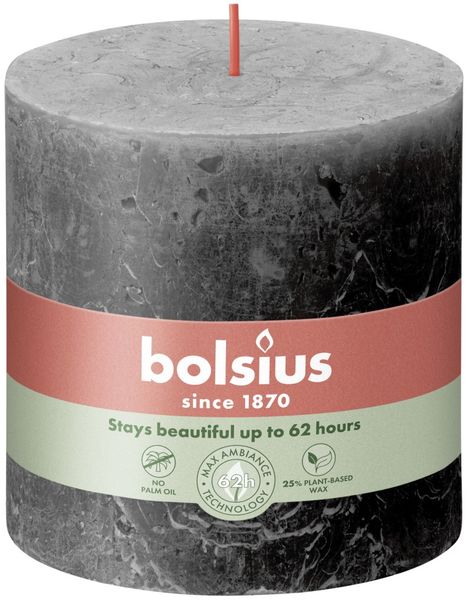 Bolsius Rustik Stumpenkerze stürmisches grau, Höhe: 10 cm, Ø 10 cm