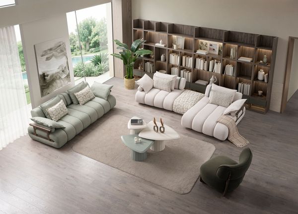 Sitzgruppe/Sofa Set - Wohnzimmergarnitur "Luccani" 3 Sitzer + Ecksofa + Mittelkonsole +1 Sitzer-White/Mintgrün
