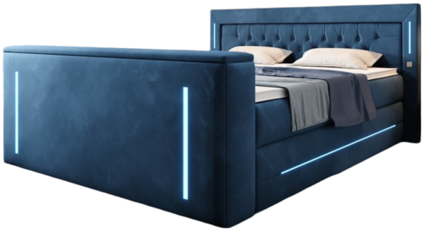 Boxspringbett Divalo mit TV Lift und Stauraum 200x200 Blau H4 (100kg+)
