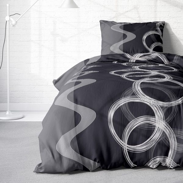 Buymax Bettwäsche Thermo Fleece Winterbettwäsche Sarah, Fleece, 3 teilig, 200x220 cm, Bettbezug Set, Kreise, Grau, Schwarz