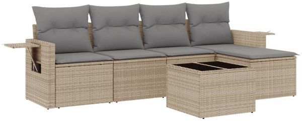vidaXL 6-tlg. Garten-Sofagarnitur mit Kissen Beige Poly Rattan 3220098 Bild 2