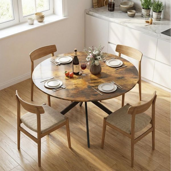 HOMCOM Esstisch (für Esszimmer, Küche, Wohnzimmer, 1-St, rund, 120 x 120 x 75 cm), Rustikal-Braun