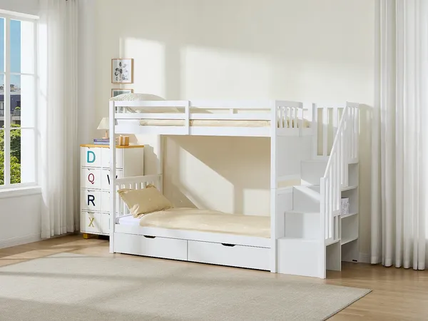 Vente-unique - ZILENI Bett Holz, Platte Weiß - B 97 cm x H 164,5 cm x L 242 cm