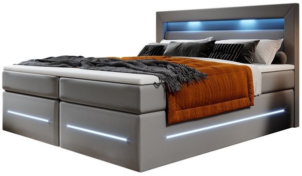 Boxspringbett Sevilla mit LED und Stauraum 180x200 Grau H3 (70-100kg)