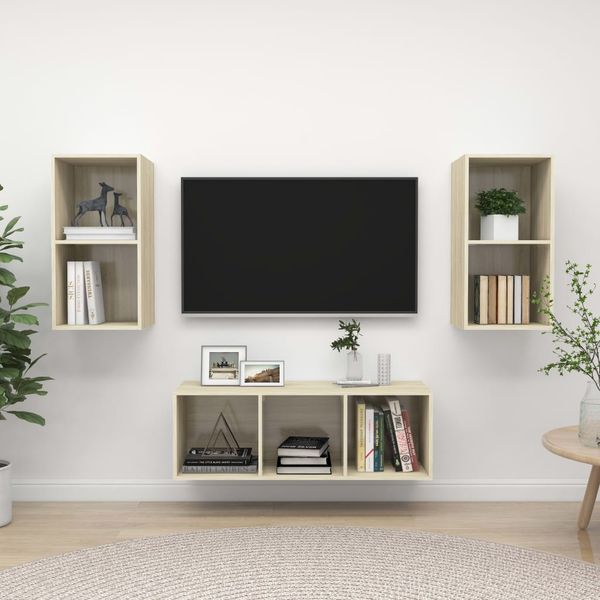 vidaXL 3-tlg. TV-Schrank-Set Sonoma-Eiche Spanplatte [3079739]
