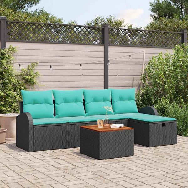 vidaXL Garten-Sofa-Set mit Kissen 6 pcs Schwarz Poly Rattan 3360840