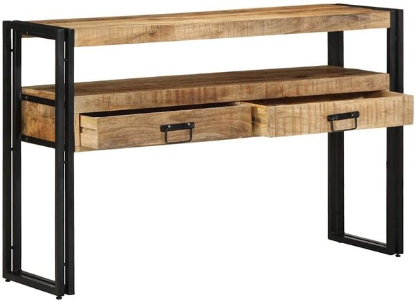 Konsolentisch, Beistelltisch, Konsole mit Regal Braun 120 x 33 x 75 cm Massivholz Mango