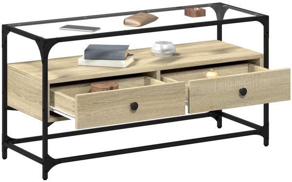 vidaXL TV-Schrank mit Glasplatte Sonoma-Eiche 98x35x51cm Holzwerkstoff 846065 Bild 3