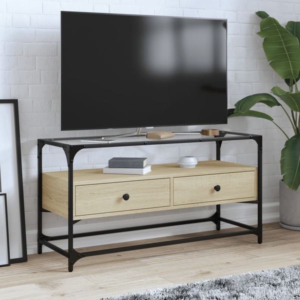 vidaXL TV-Schrank mit Glasplatte Sonoma-Eiche 98x35x51cm Holzwerkstoff 846065