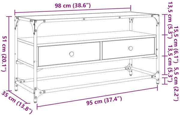 vidaXL TV-Schrank mit Glasplatte Sonoma-Eiche 98x35x51cm Holzwerkstoff 846065 Bild 10