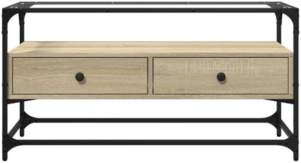 vidaXL TV-Schrank mit Glasplatte Sonoma-Eiche 98x35x51cm Holzwerkstoff 846065 Bild 4