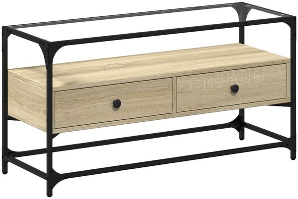 vidaXL TV-Schrank mit Glasplatte Sonoma-Eiche 98x35x51cm Holzwerkstoff 846065 Bild 2