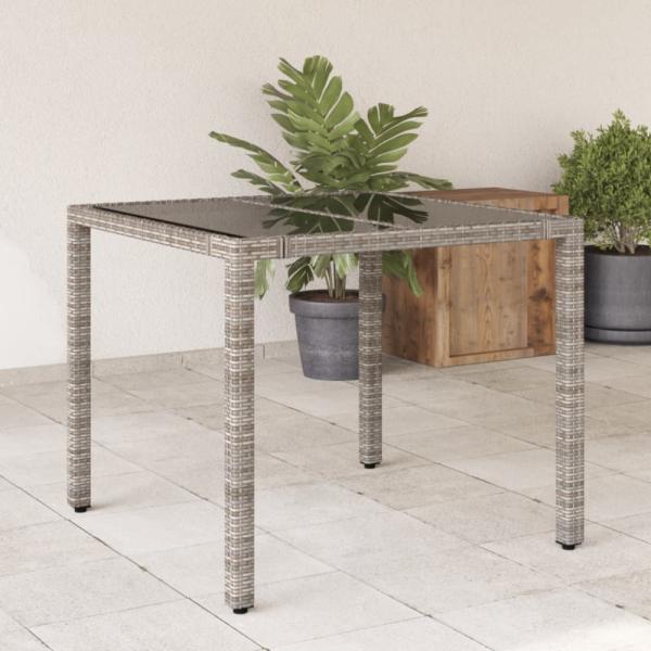 vidaXL Gartentisch mit Glasplatte Grau 90x90x75 cm Poly Rattan 365588