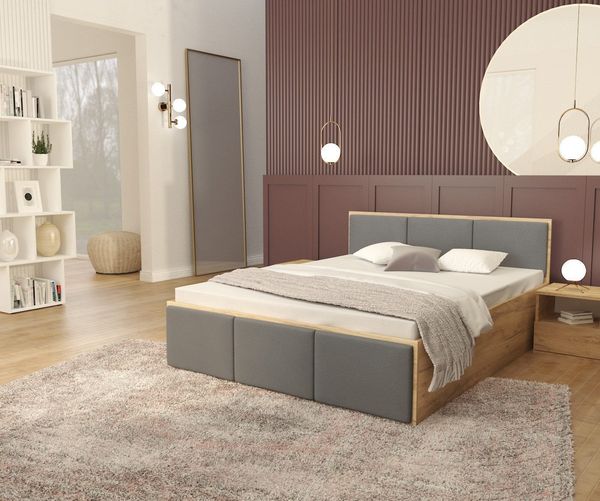 thematys Stauraumbett mit Bettkasten und Lattenrost 120x200, 140x200, 160x200, 180x200cm (Mit MATRATZE - Bettrahmen mit Bettkasten für viel Stauraum, MADE IN EU - in Grau,Weiß oder Eiche Braun, ideal für Paare), Metallrahmen mit hydraulischer Klappfunk...