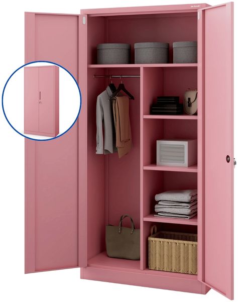 Mehrzweckschrank Metall abschließbar DAWID - Funktionaler Metallschrank | Schließfachschrank Putzmittelschrank Besenschrank Vorratsschrank, 185x90x45cm Rosa